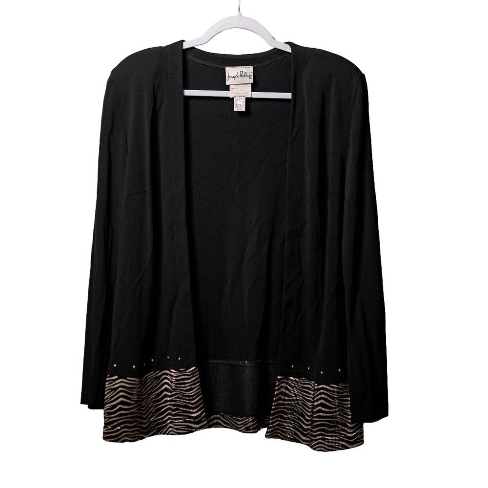 Vintage 80s 90s Joseph Ribkoff Rayon Black Zebra Print Studded Cardigan - US 8
